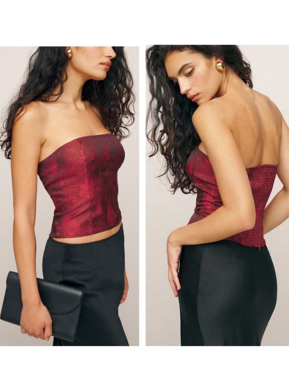 Reformation Red Textured Bustier Top